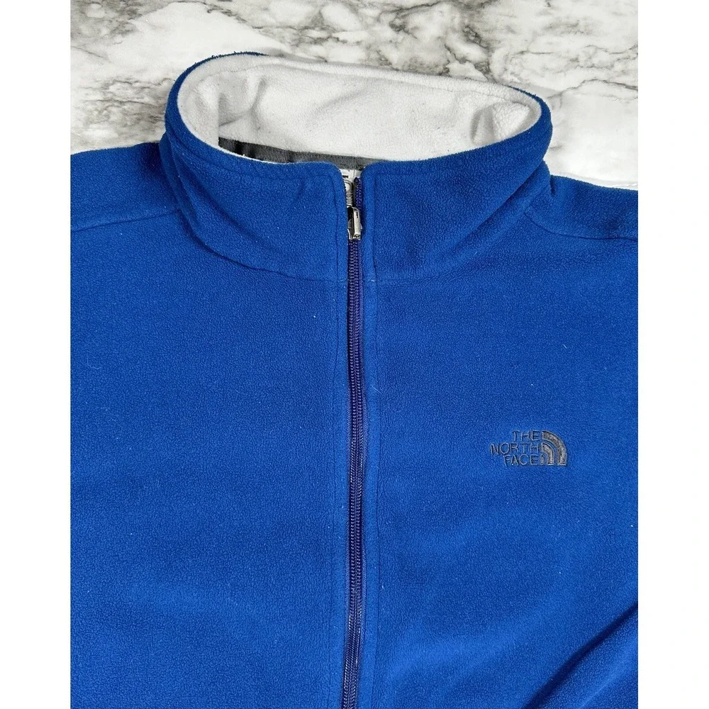The North Face Sweater YOUTH BOYS Size L Blue Fleece Full Zip Pockets Embroidere